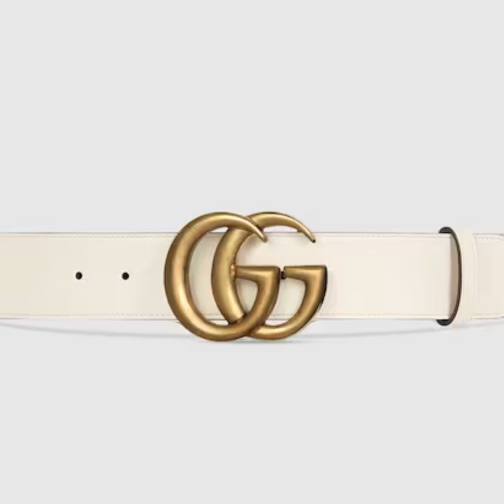 Gucci Off White Leather GG Marmont Buckle Belt